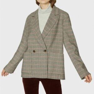 Sanctuary Double-Breasted Plaid Knit Blazer
